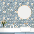 Laatse Blue Floral Peel and Stick Wallpaper White Botanical Contact Paper - Image 5