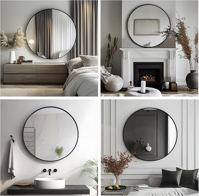 Sunniry Round Mirror 22 inch, Round Wall Mirrors Matte Metal Frame, Circle - Image 6