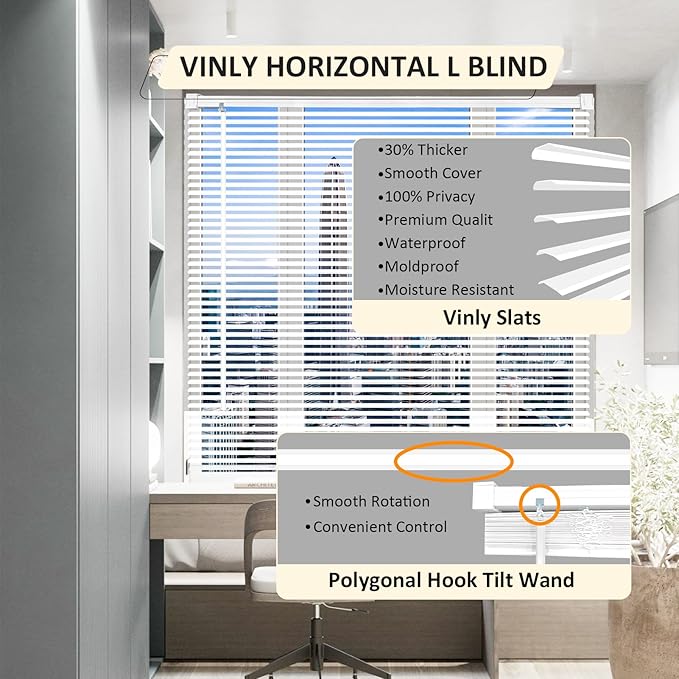 Cordless Vinyl Mini L Blinds 39" W x 64" H, Light Filtering, Arrive 1/2 Inch - Image 2