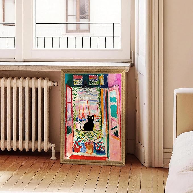 Fantasy Artists Henri Matisse Cat Wall Art, Framed Open Window Black Cat Canvas - Image 3