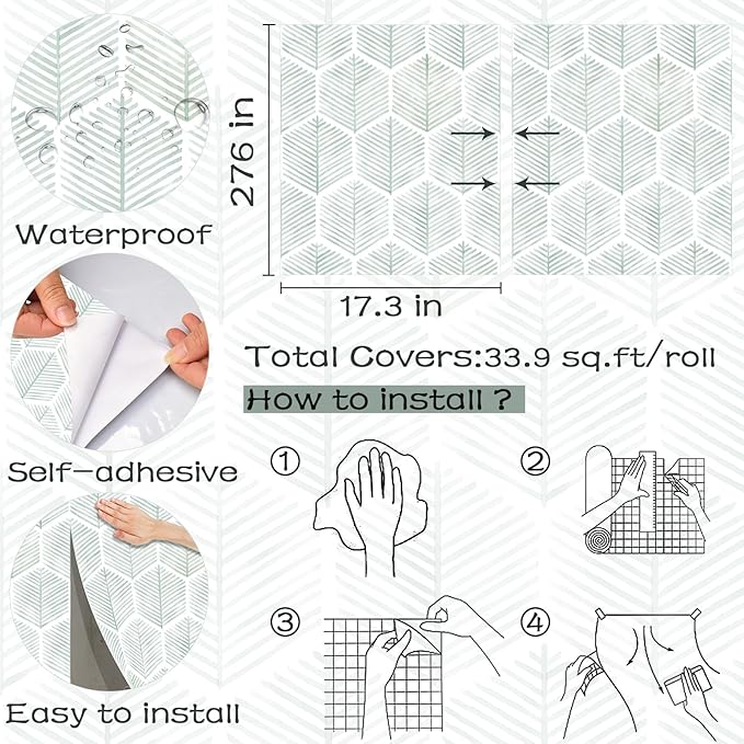 Modern Peel and Stick Wallpaper 17.3''×276'' Geometric Wallpaper Boho Contact - Image 3