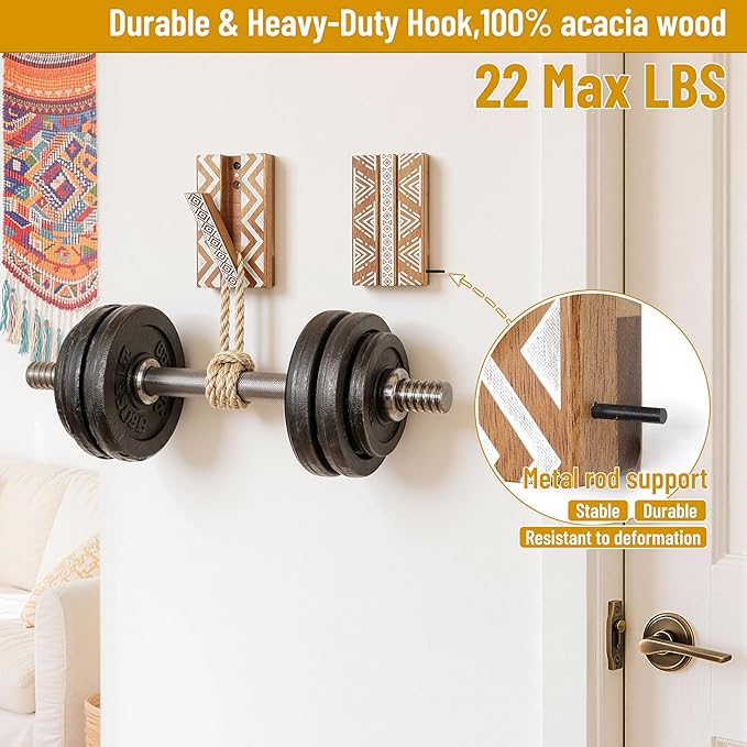 Boho Foldable Wall Hooks: Decorative Wooden Coat Hooks 2Pack Mounted - Image 4