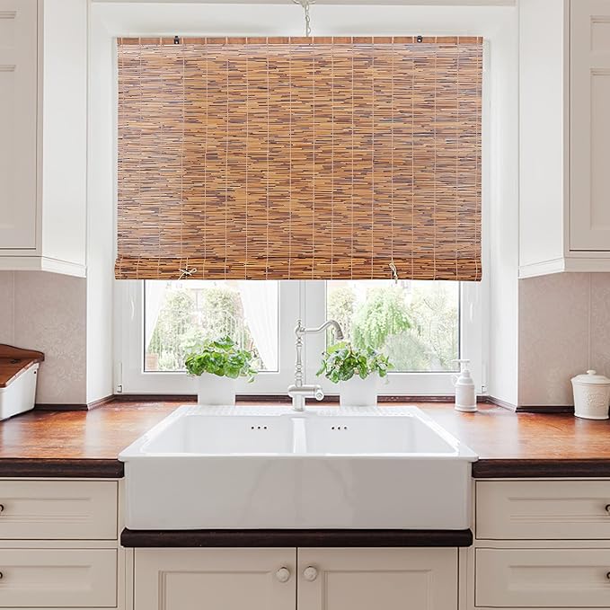 Backyard X-Scapes 20-BLC4 Light-Filtering Cord-Free Bamboo Reed Roll-Up Blind by FOREVERBAMBOO