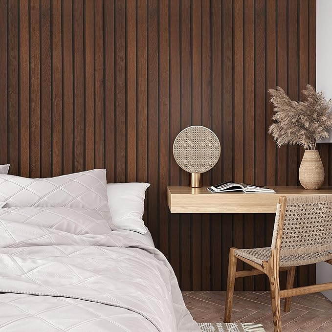 VEELIKE Walnut Wood Slat Peel and Stick Wallpaper Wood Contact Paper - Image 2