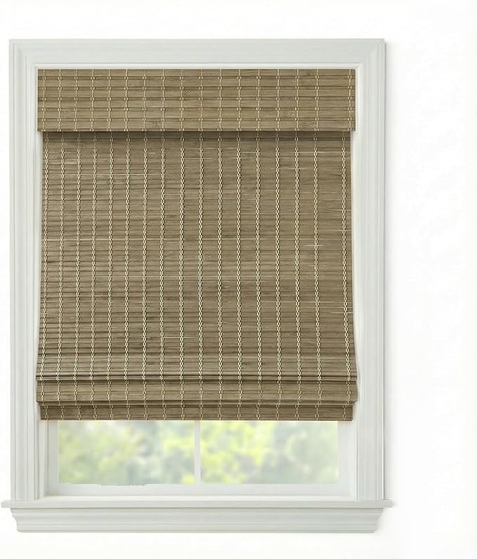 Cordless Woven Wood Roman Shades, 69W x 48H, Eastfield Ash, Sizes 20-72 Wide by FirstRateBlinds