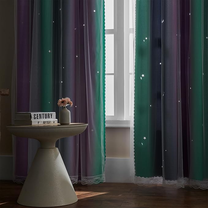 XiDi Curtains for Bedroom Decor, Rainbow Purplgreen grey34/54 - Image 5