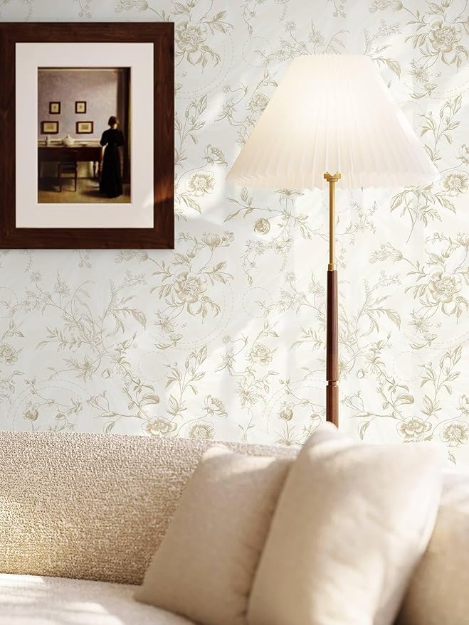 Ismoon Floral Peel and Stick Wallpaper Vintage Beige Stick on Wall Paper French - Image 5
