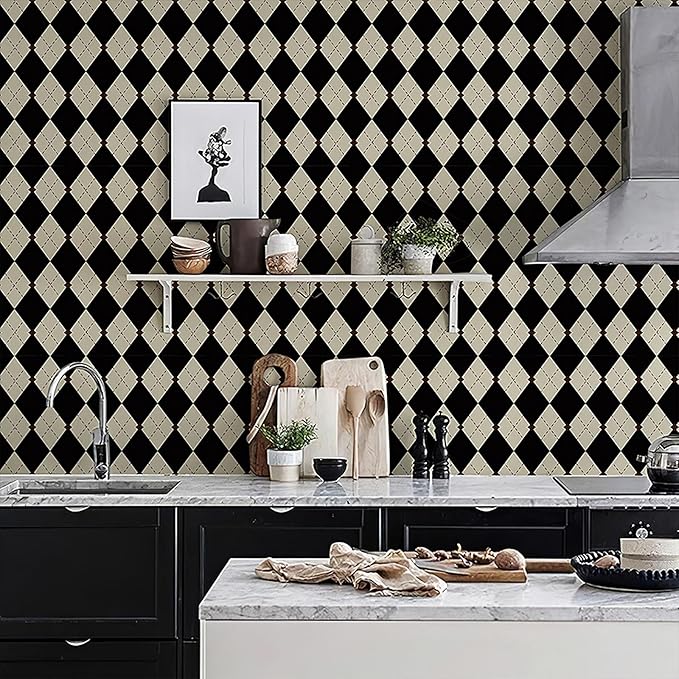 Simon&Siff Retro Peel and Stick Wallpaper Black and White Cream Wallpaper - Image 8