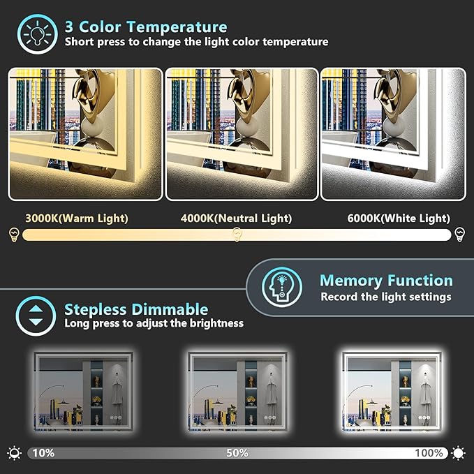 40x28 LED Bathroom Mirror with Lights, Backlit and Front Lit Anti-Fog Lighted - Image 4