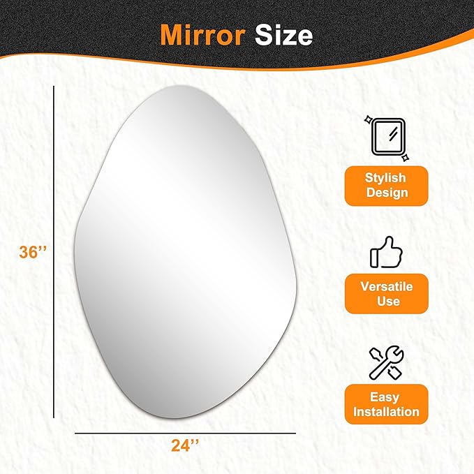 Delma Irregular Wall Mirror, Frameless Decorative Mirror - Image 3