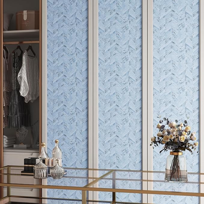 Livelynine 15.8x197 Blue and White Grass Cloth Wallpaper Peel and Stick Contact - Image 7