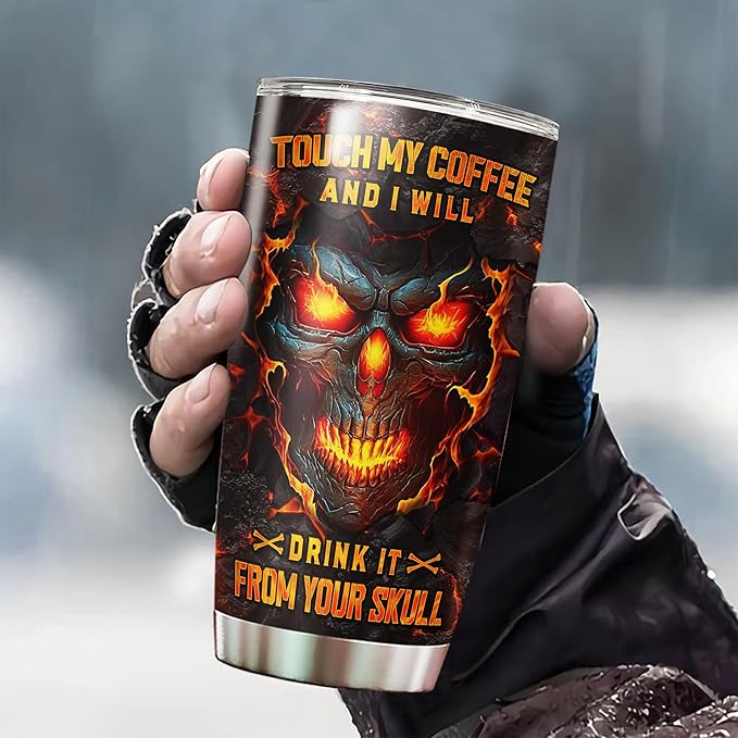 WAZONE Personalized Skull Tumbler with Lid Custom Name Hologram Flower 20oz 30oz Travel Mug Stainless Steel Insulated Cup Gift for Women Men Friends Skull Lover Present on Christmas Birthday