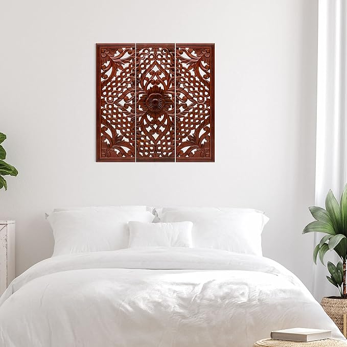 Homebia Designs Handmade Carved Wooden Wall Hanging Plaques Set of 3 - Image 5