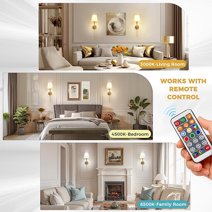 DORESshop Battery Operated Wall Sconce Set of 2, 7 Color Wireless Wall Light - Image 6