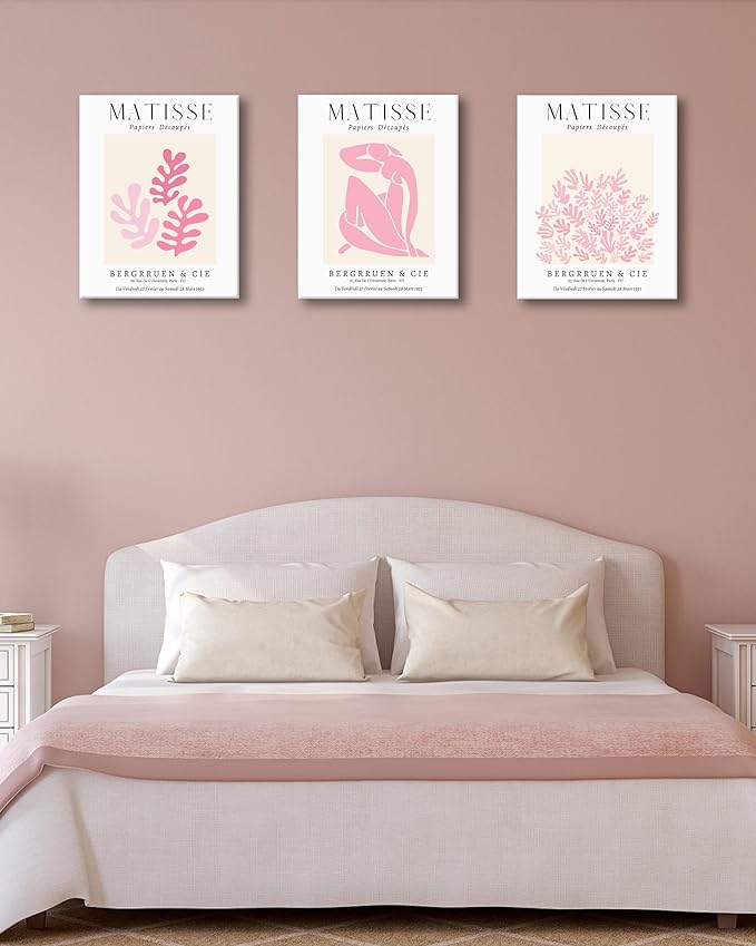 HesenDot Framed Matisse Pink Wall Art Set of 3, Minimalist Wall Decor, 12x16IN - Image 5