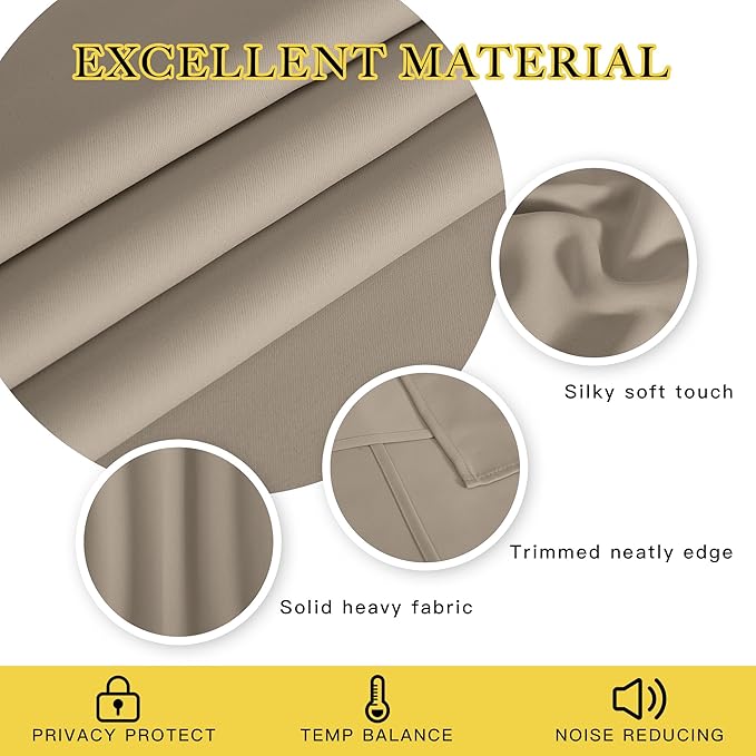 NICETOWN Taupe Blackout Curtains 84 inch Length, Grommet Top Room Darkening - Image 2