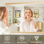 55x30 Inch Bathroom Mirror for Wall, Anti-Rust Oak Wood Grain Metal Framed - Image 6