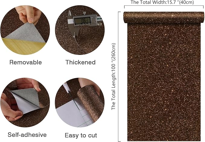 CHIHUT Dark Brown Glitter Peel and Stick Wallpaper Brown Glitter Contact Paper - Image 2