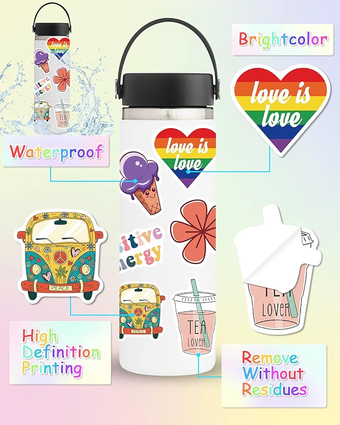 Sticker for Water Bottles, 300 Pcs/Pack Cute Vinyl Waterproof Vsco Laptop Stickers for School Students Gifts Classroom Teachers Prizes Stocking Stuffers Stickers for Kids Teens Girls