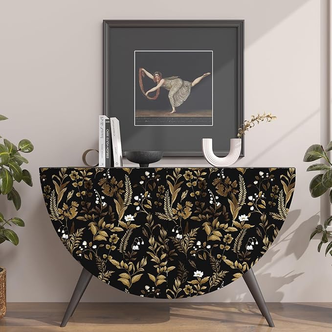 Dark Floral Peel and Stick Wallpaper, Vintage Leaf Pattern Black Gold Self - Image 7