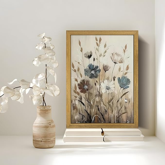 Yaneiro Wood Framed Vintage Wildflower Wall Art, Boho Canvas Wall Decor - Image 5