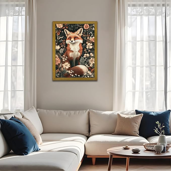 Framed 3D Textured Vintage Wall Art, Hand Drawn Sandstone Fox Wall Decor - Image 5