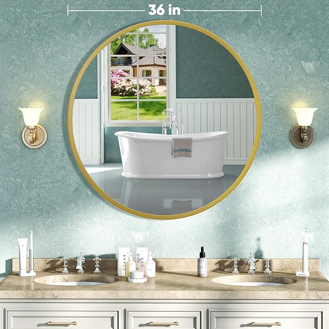 NEWBULIG Round Bathroom Mirror for Over Sink, 36 Inch Wall Mount Vanity Circle - Image 2
