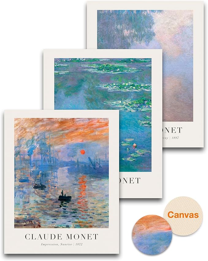 HesenDot Unframed Claude Monet Wall Art Set of 3, 12x16in Water Lilies by HesenDot
