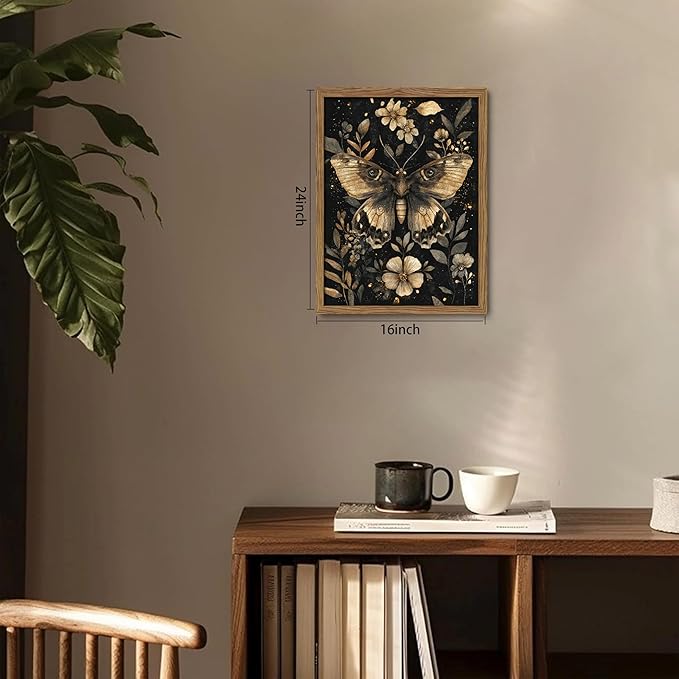Vintage Moth Canvas Wall Art, Dark Academia Gothic Decor, Insect Botanical - Image 3