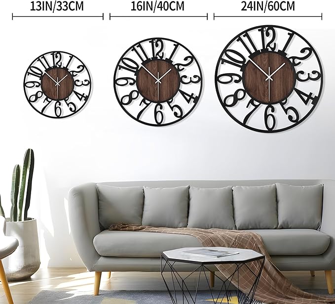 LEIKE Large Wall Clocks, Non Ticking, Battery Operated Small Vintage Round - Image 2