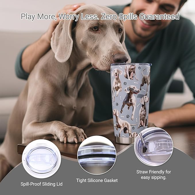 Weimaraner Gifts Tumbler 20oz - Stainless Steel Insulated Cup with Lid & Straw, Dog Lover Gift for Women Men