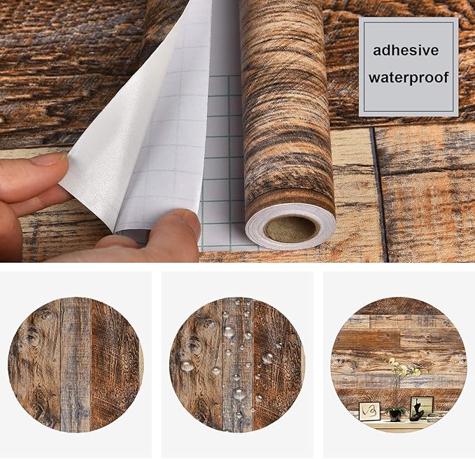 WENMER 11.8" x 394" Brown Wood Wallpaper Peel and Stick Wallpaper Shiplap Self - Image 4