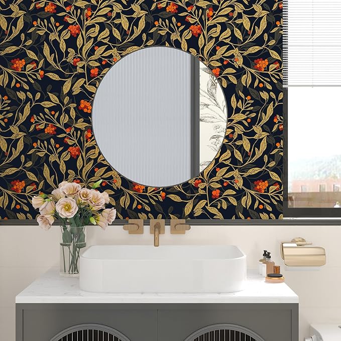 Dark Floral Wallpaper Peel Stick, Vintage Botanical Removable Contact Paper - Image 5