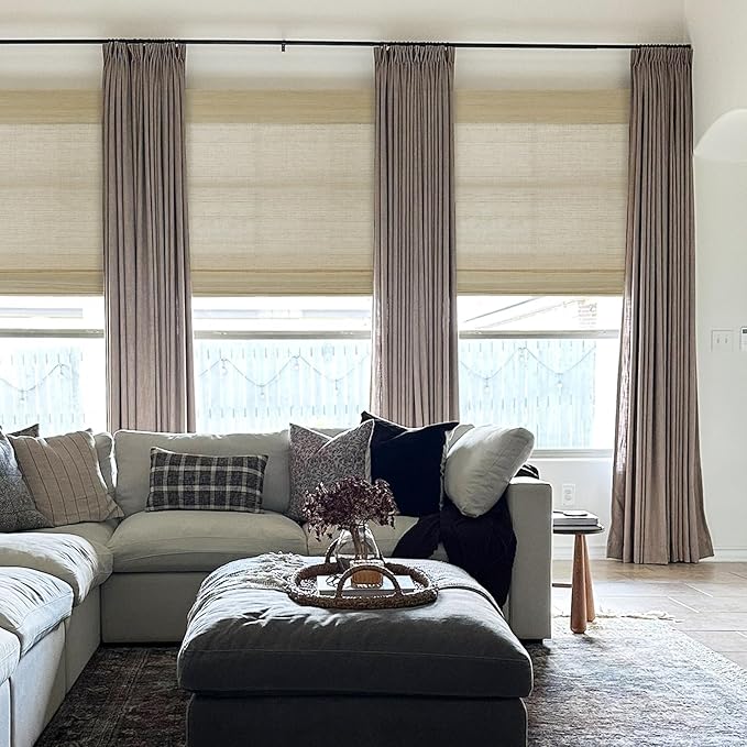 TWOPAGES Natural Woven No Drill Roman Shades, Custom Cordless Light Filtering - Image 3