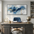Extra Large Framed Navy Blue Abstract Canvas Wall Art - Image 4