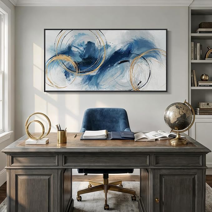 Extra Large Framed Navy Blue Abstract Canvas Wall Art - Image 4