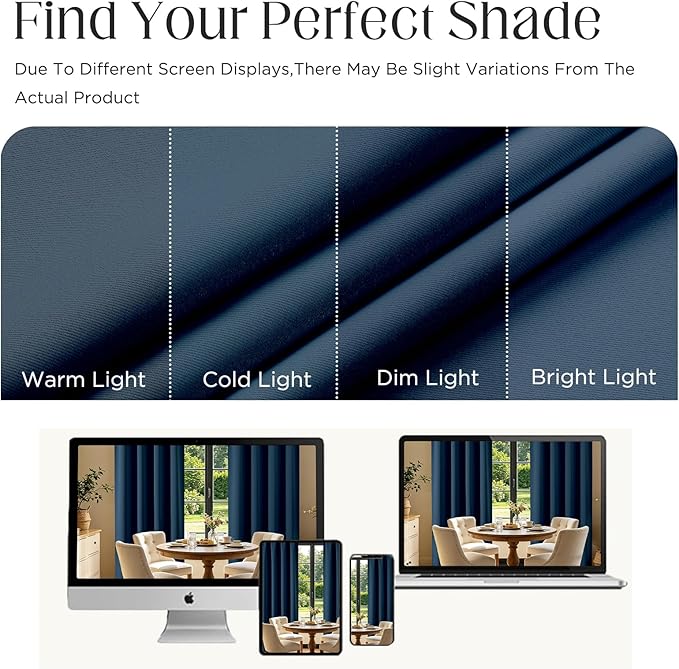 CUCRAF Navy Blue Blackout Curtains 45 inch Length 2 Panels Set, Rod Pocket Room - Image 4