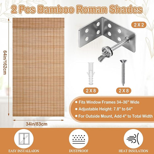 2 Pcs Cordless Bamboo Roman Shades - Image 2