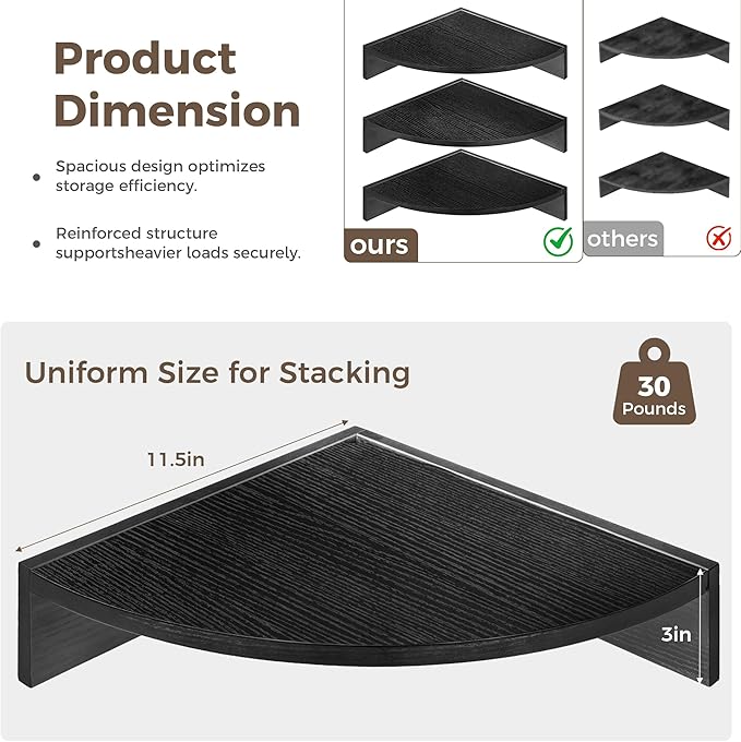 Corner Shelves 3-Pack for Bathroom & Kitchen, Space-Saving Floating Corner Wall - Image 5