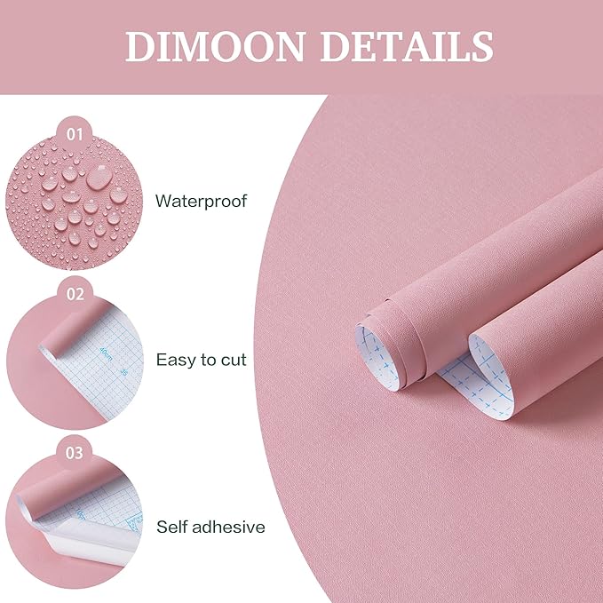 Dimoon 17.7''x236'' Peel and Stick Wallpaper Pink Contact Paper - Image 3