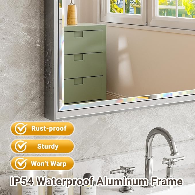 Silver Bathroom Mirror, 24x36 Inch Beveled Vanity Mirror - Image 4