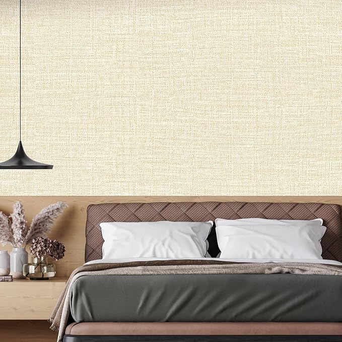 Beige Grasscloth Peel and Stick Wallpaper 17.3"x300" Faux Linen Textured - Image 5