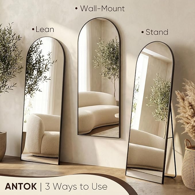 Antok 56" x15” Arched Full Length Floor Mirror, Free Standing/Wall Mount/Leaning - Image 3