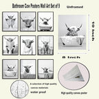SEHSUVC Funny Bathroom Cow Posters Wall Art Set of 9, Vintage Black and White - Image 3