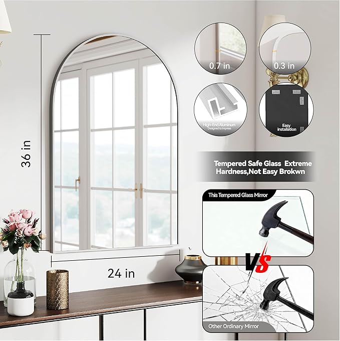 SCWF-GZ 24x36 Arch Mirror Square Full Length Wall Mounted Hanging or Against - Image 3