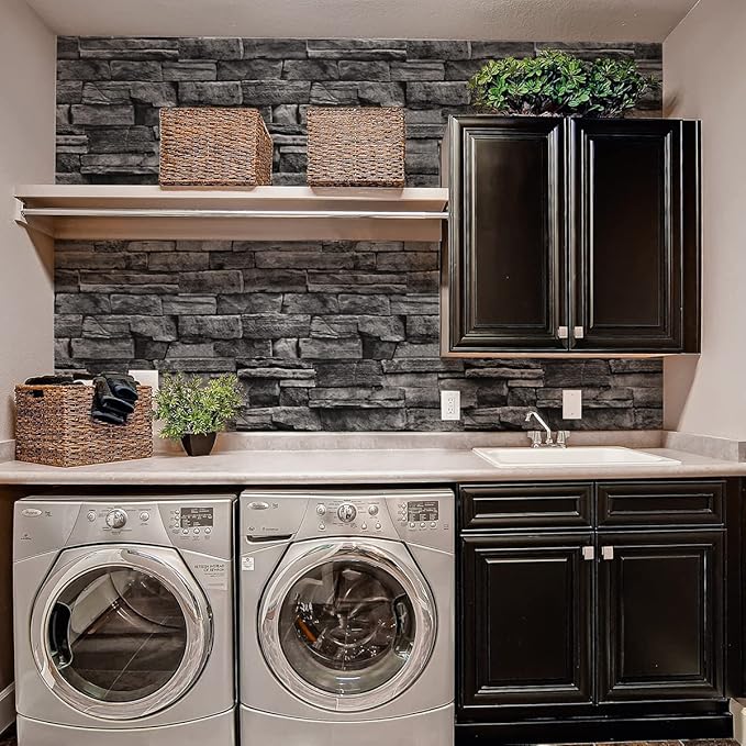 Jeweluck Grey Brick Wallpaper Peel and Stick Wallpaper 17.7”×393.7” Faux Stone - Image 6