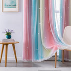 XiDi Curtains for Bedroom Decor, Rainbow Pink-Blue-34-54 - Image 3