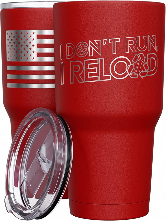 We The People Holsters - I Don't Run - Coffee Tumbler - American Flag Coffee Travel Mug - Engraved Tumbler - Double Insulated Tumbler - 30 oz