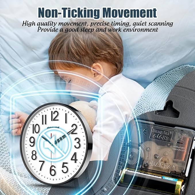 QPEUIM Wall Clock Wall Clocks Silent Non-Ticking Battery Operated Large Easy to - Image 4