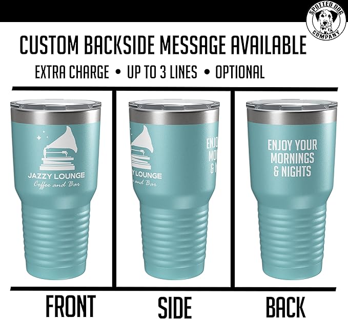 Personalized 30oz (17 Colors) Printed Insulated Stainless Steel Powder Coated Tumbler with Lid - Custom Bulk Promotional Items with your Logo - Bulk Company Small Business Party Favors (Teal)